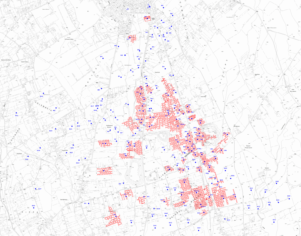 Estratto della TAV. N. 16 - Boccapozzi censiti e ipogei rilevati
